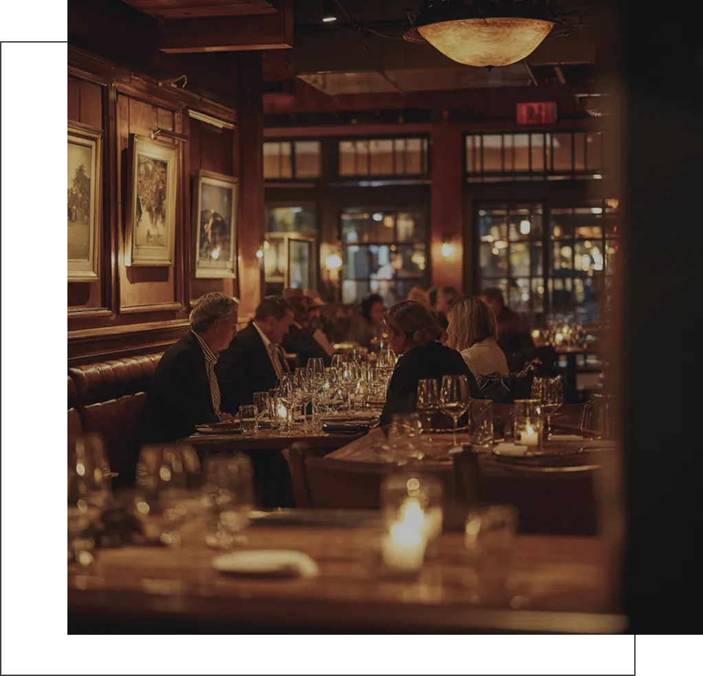 Warm and elegant restaurant dining room