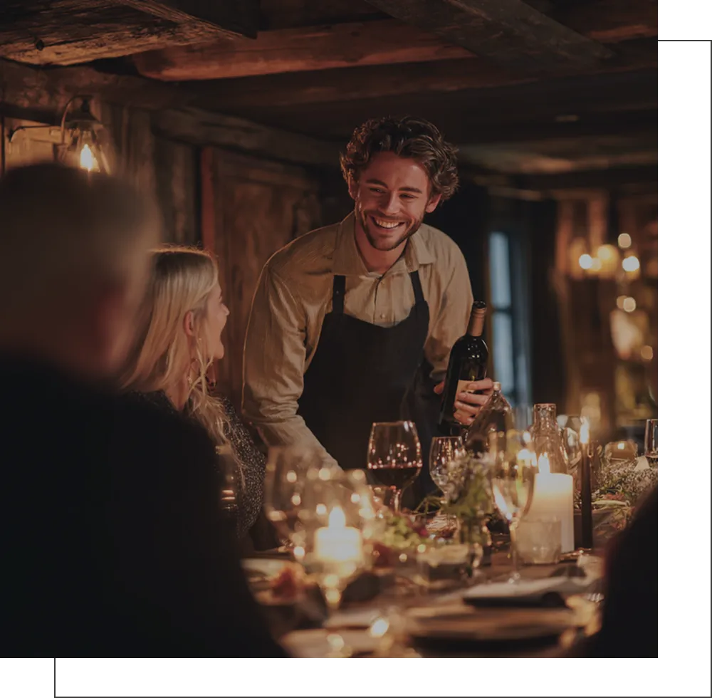 Restaurant server speaking with guests