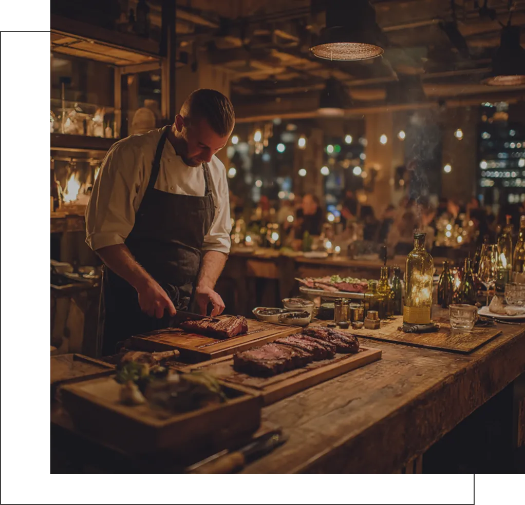 Chef preparing food in the restaurant kitchen