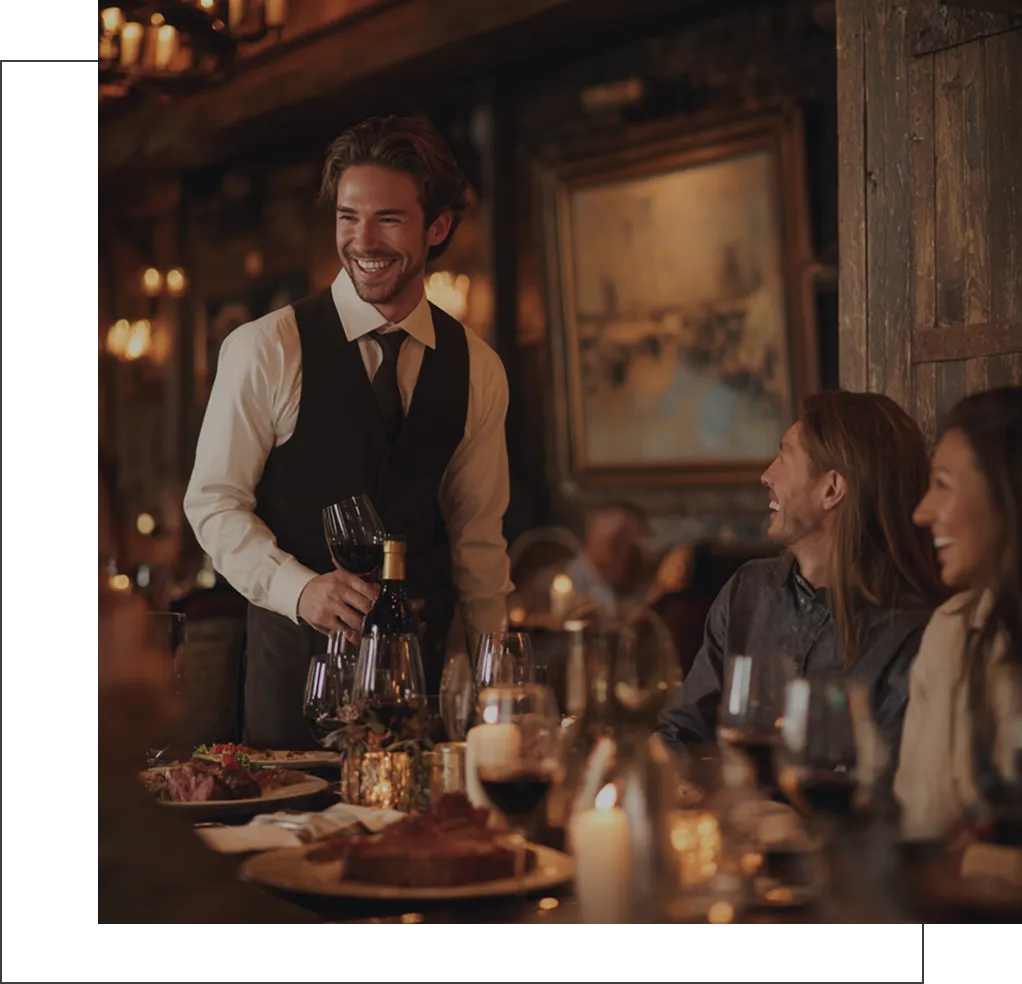 Restaurant server providing attentive service to guests